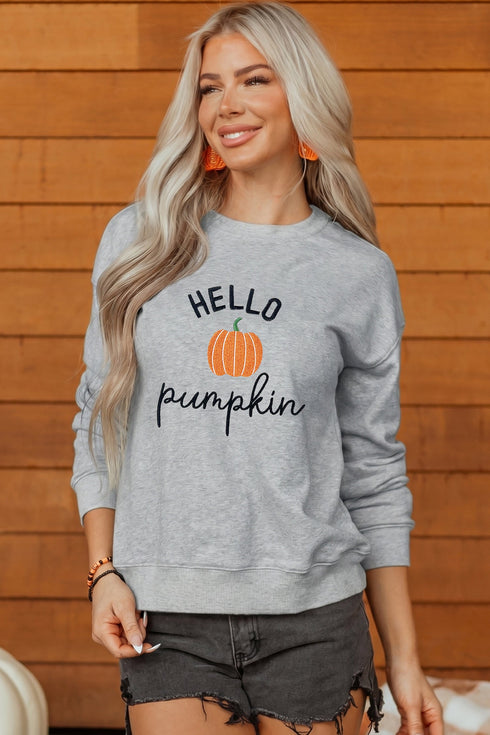 Polyester Cotton Hello Pumpkin Embroidered Pattern Sweatshirt