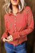 Striped Button Collar Long Sleeve Knit Cardigan