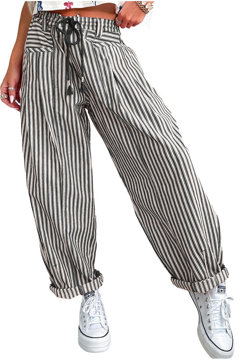Southern Belle Striped Drawstring Loose Denim Pants