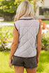 Stripe Print Contrast Trim Quilted Snap Button Vest