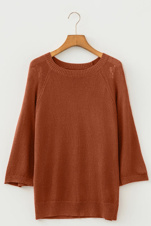 Ribbed Knit Round Neck Short Sleeve Sweater