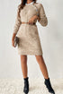 Lace Trim Button Shoulder Brushed Knit Sweater Dress