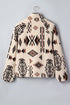 Geometric Print Long Sleeve Shirt Collar Zip Up Placket Binding Tape Jacket