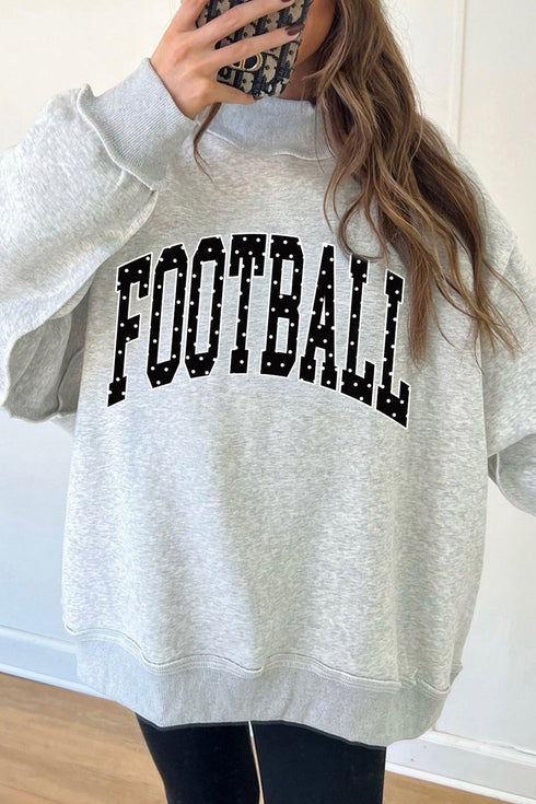 Polka Dot Letter Print Mock Neck Long Sleeve Pullover Sweatshirt