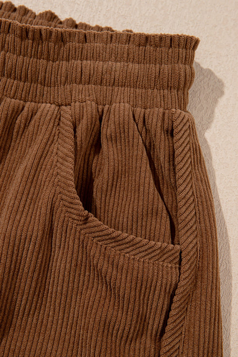 Polyester Corduroy Elastic Waist Drawstring Cargo Pants