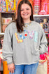 Letter Graphic Long Sleeve Patch Embroidery Tunic Top