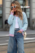 Striped Long Sleeve Round Neck Open Front Cardigan