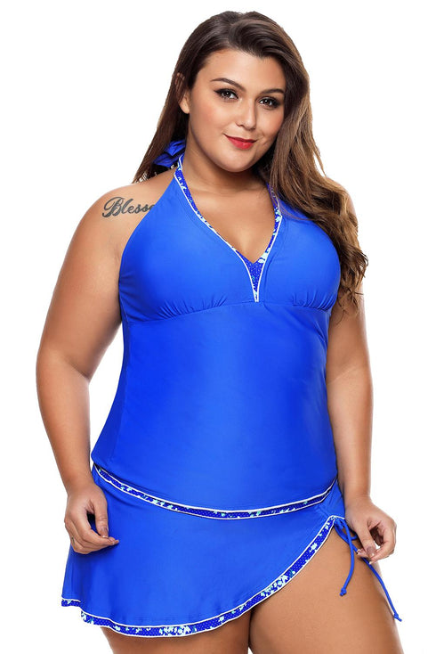 Empire Waist Halter V Neck Skirted Tankini Set