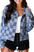Checkered Print Patchwork Button Up Denim Jacket