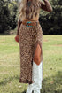 Cheetah Print Lace Trim Split Satin Western Maxi Skirt