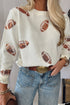 Sequin Football Print Round Neck Loose Fit Sweater