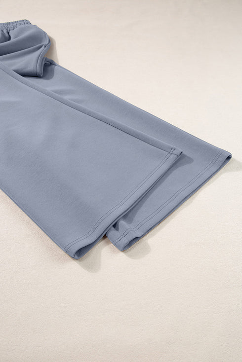 Cowl Neck Drawstring Pullover Wide Leg Pant Set