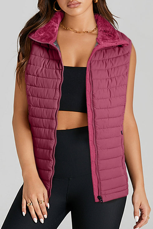Plush Collar Quilted Zip Front Puffer Vest
