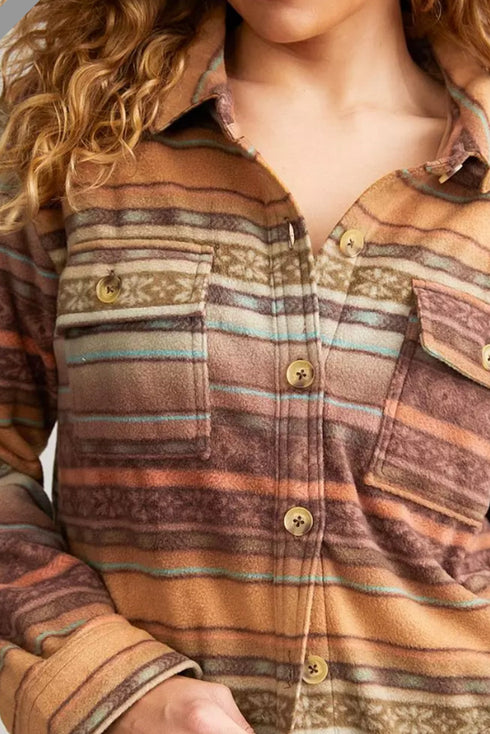 Geometric Print Fleece Button Down Shirt Jacket