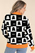 High Neck Drop Shoulder Geometric Print Sweater