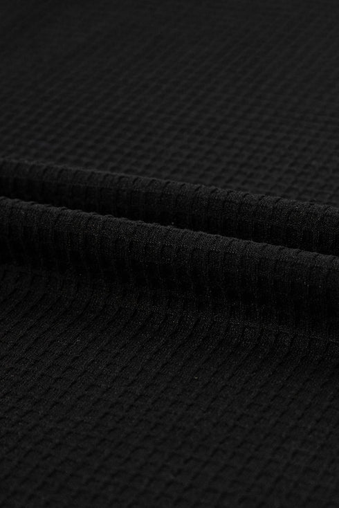 Solid Textured Waffle Knit Drawstring Casual Short Set