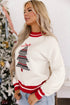 Plaid Tree Applique Round Neck Loose Sweater