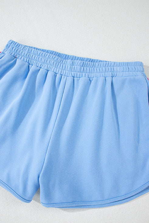 Striped Patchwork Applique Pullover Two Piece Short Set