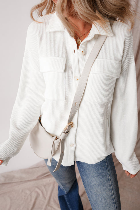 Casual Textured Corduroy Long Sleeve Button Down Jacket