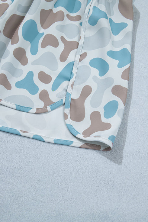 Camouflage Print Shirred High Waist Athleisure Casual Shorts