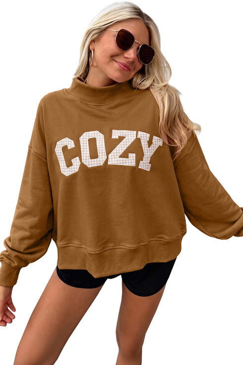 Stay Salty Embroidered Applique Mock Neck Pullover Sweatshirt