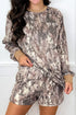Abstract Woodland Print Long Sleeve Casual Short Set