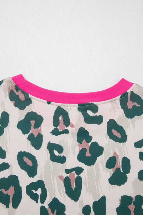 Western Style Leopard Print Contrast Trim Short Set