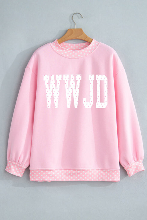 Polka Dot Letter Print Mock Neck Pullover Sweatshirt
