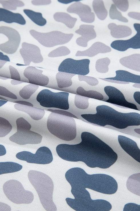 Abstract Animal Print Quarter Zip Kangaroo Pocket Pullover