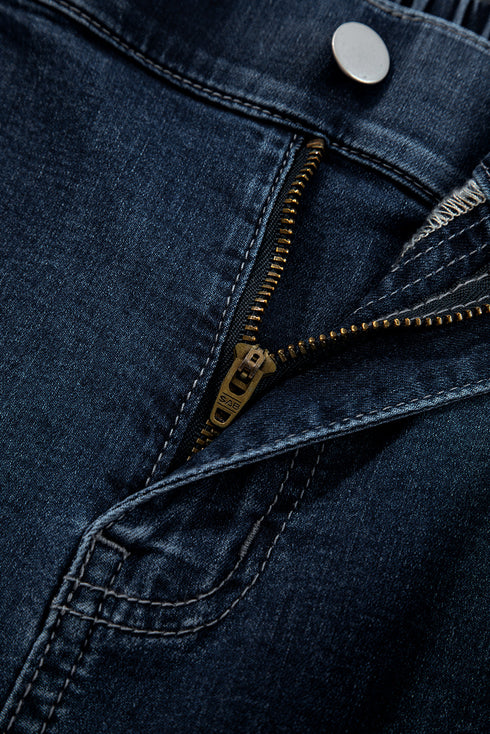 Elastic Waist Ruffled Wide Leg Denim Pants