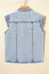 Scalloped Trim Patch Pocket Button Front Denim Vest