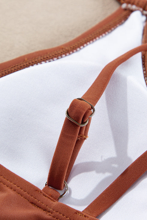 Ruched Side Tie Strap Leaf Print Tankini Set