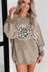 Leopard Print Graphic Corded Texture Pullover Sweatshirt