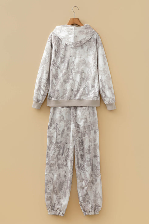 Abstract Print Long Sleeve Elastic Waist Pant Set