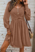 Shirred Cuff Button Round Neck Long Sleeve Mini Dress