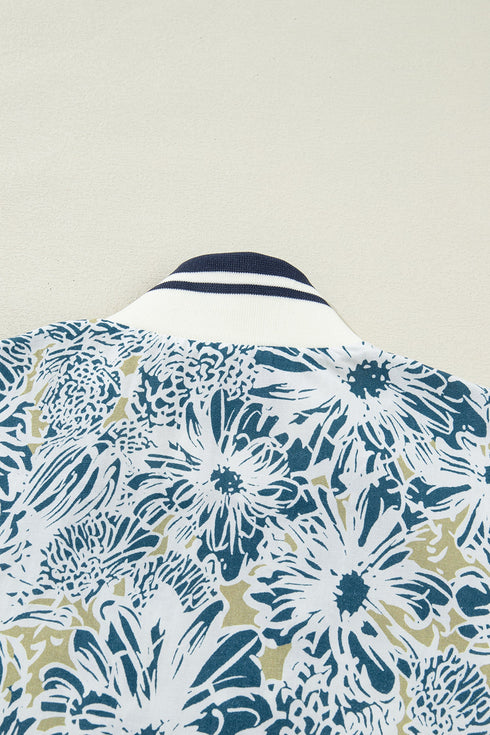 Patchwork Collar Striped Webbing Short Sleeve Floral Dress