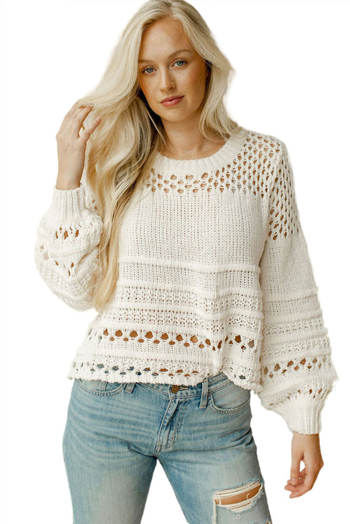Mixed Stitch Scalloped Hem Relaxed Fit Sweater