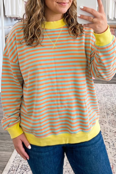Cotton Striped Pattern High Neck Tunic Sweatshirt