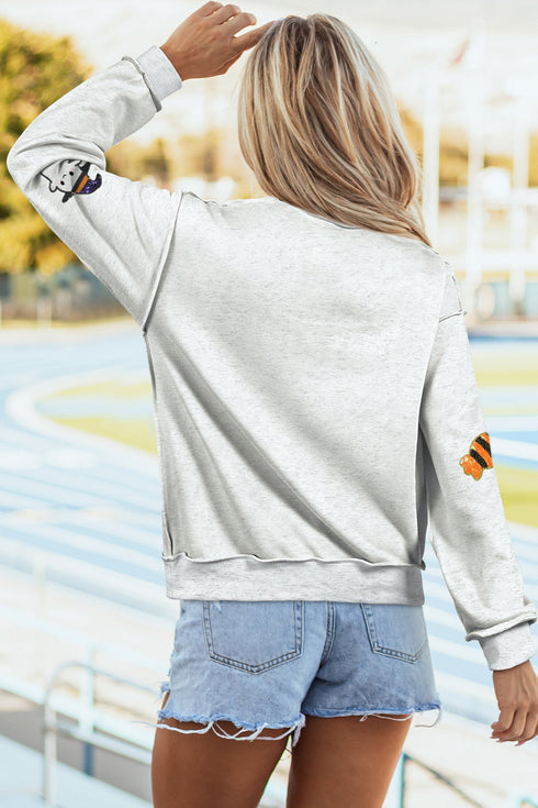 Sequin Ghost And Candy Graphic Pullover Sweatshirt