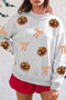 Sequin Pumpkin Face Bow Exposed Seam Pullover Sweatshirt