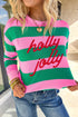 Polyester Striped Pattern Letter Embroidered Pullover Sweatshirt