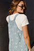 Retro Denim Floral Print Overall Mini Dress