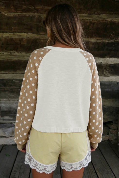 Polka Dot Button V Neck Long Sleeve Sweater