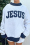 Jesus Letter Polka Dot Trim Mock Neck Sweatshirt