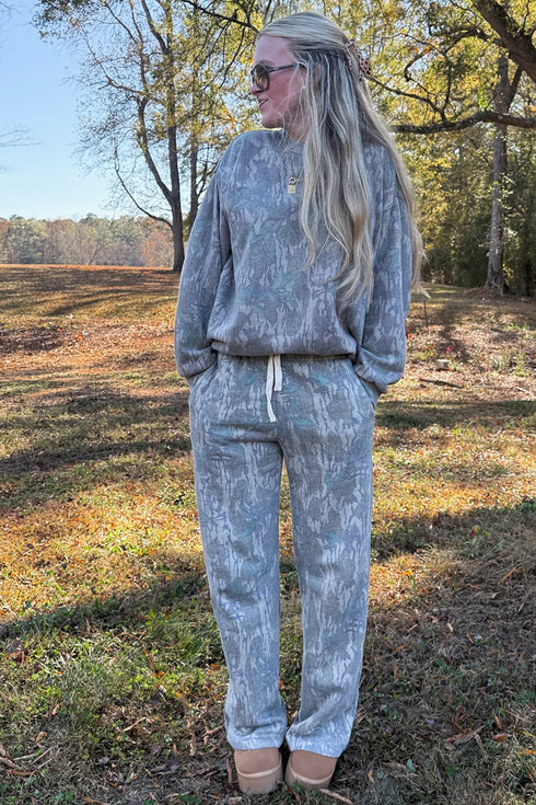 Abstract Floral Print Loose Pullover Drawstring Pants Two Piece Set