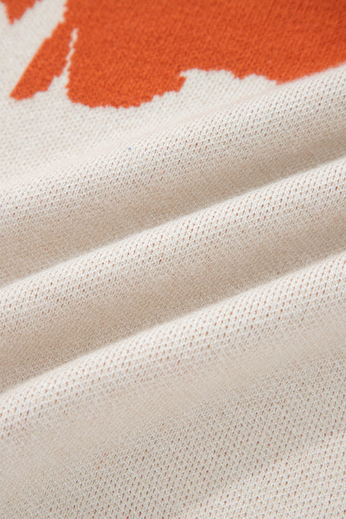 Abstract Botanical Print Boat Neck Knit Pullover Sweater