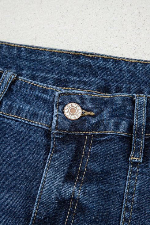 Cropped High Rise Wide Leg Stretch Denim Jeans