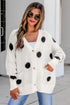 Polka Dot Button Front Oversized V Neck Cardigan