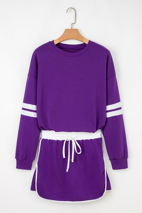 Varsity Stripe Contrast Trim Pullover Skort Two Piece Dress