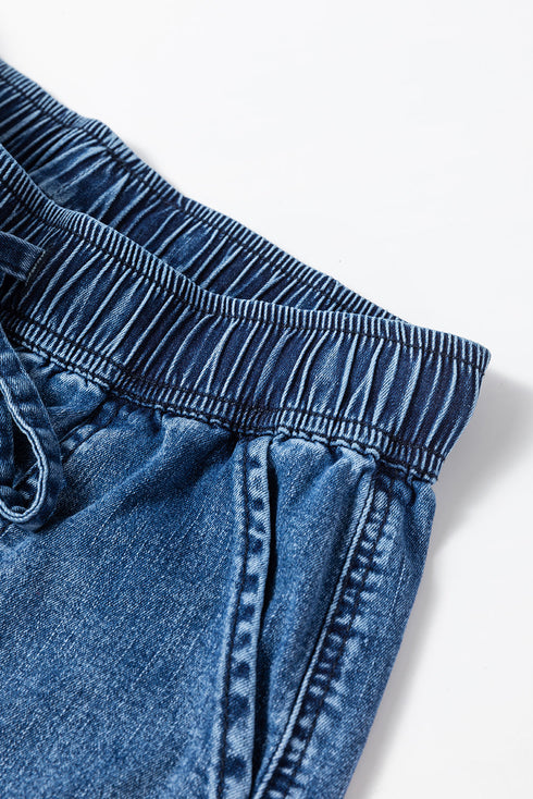 Drawstring Elastic Waist Loose Wide Leg Denim Jeans